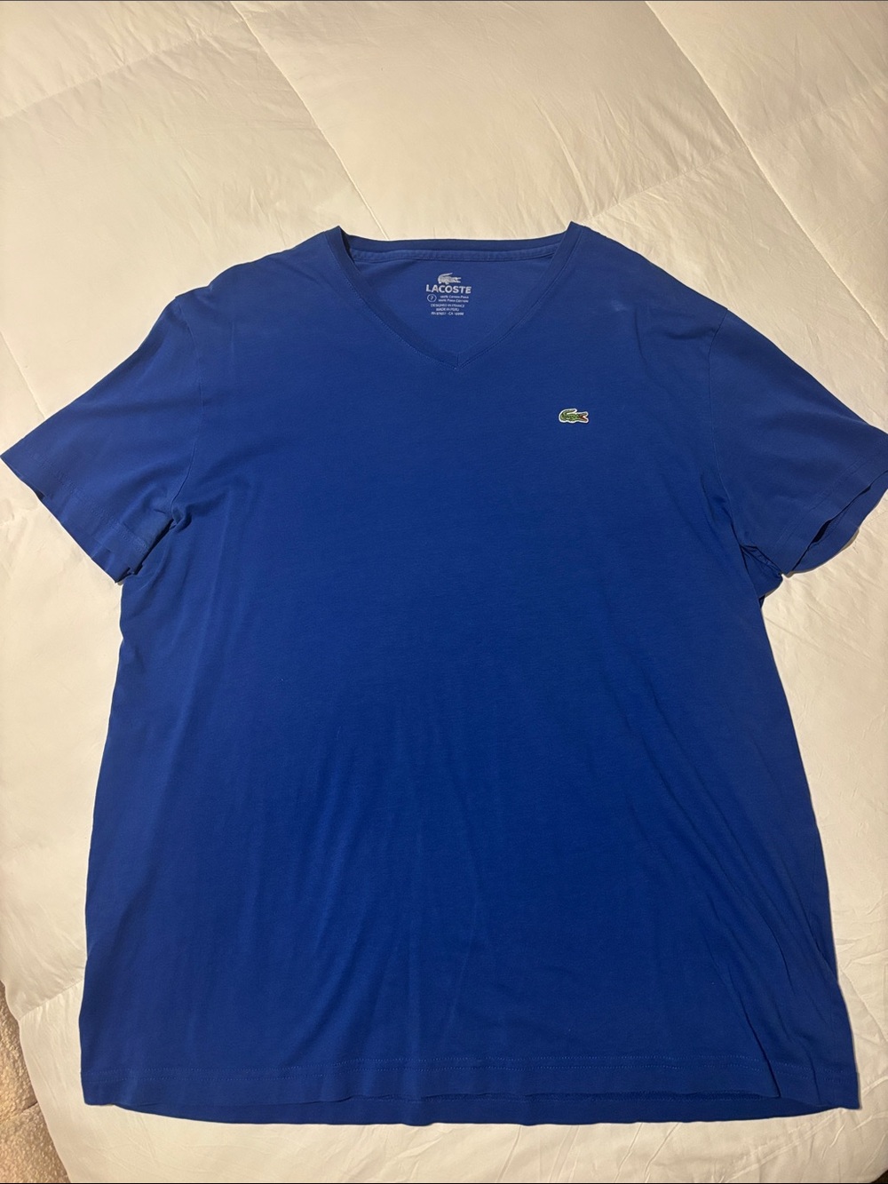 Lacoste Men's V-Neck Tee in Blue with Green Crocodile